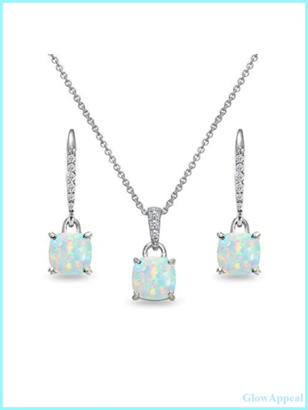 Sterling Silver Opal Cushion-Cut Solitaire Dangle Earrings & Pendant Necklace